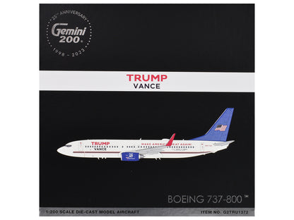 Boeing 737-800 Commercial Aircraft "Trump-Vance Campaign" (N917XA) White with Blue Tail "Gemini 200" Series 1/200 Diecast Model Airplane by GeminiJets