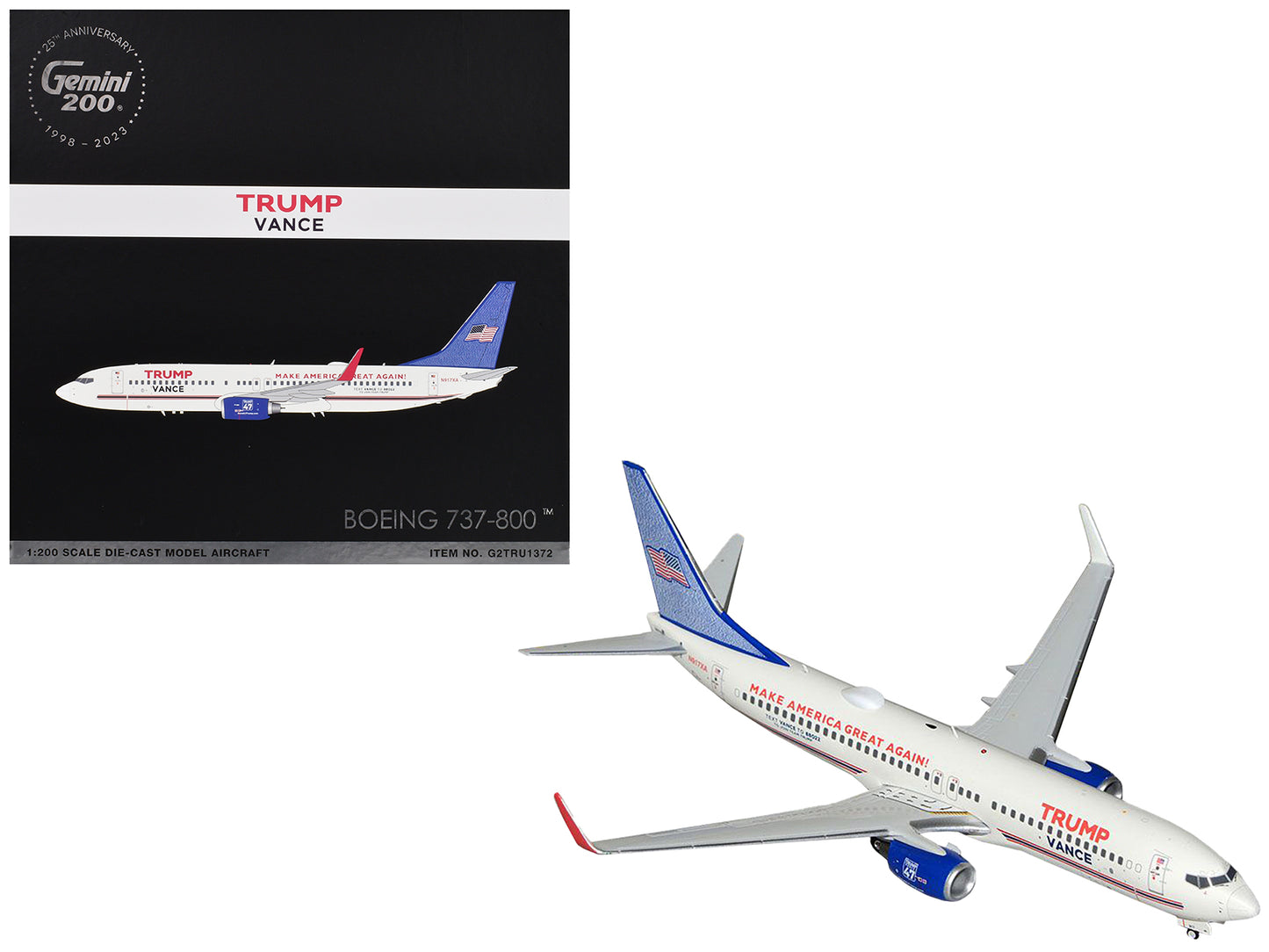 Boeing 737-800 Commercial Aircraft "Trump-Vance Campaign" (N917XA) White with Blue Tail "Gemini 200" Series 1/200 Diecast Model Airplane by GeminiJets