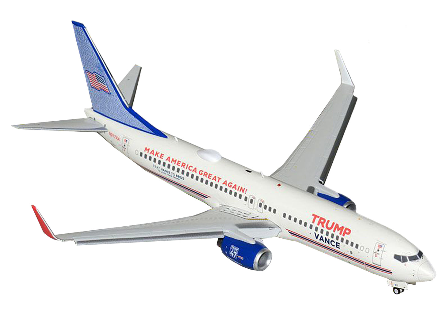 Boeing 737-800 Commercial Aircraft with Flaps Down "Trump-Vance Campaign" (N917XA) White with Blue Tail "Gemini 200" Series 1/200 Diecast Model Airplane by GeminiJets