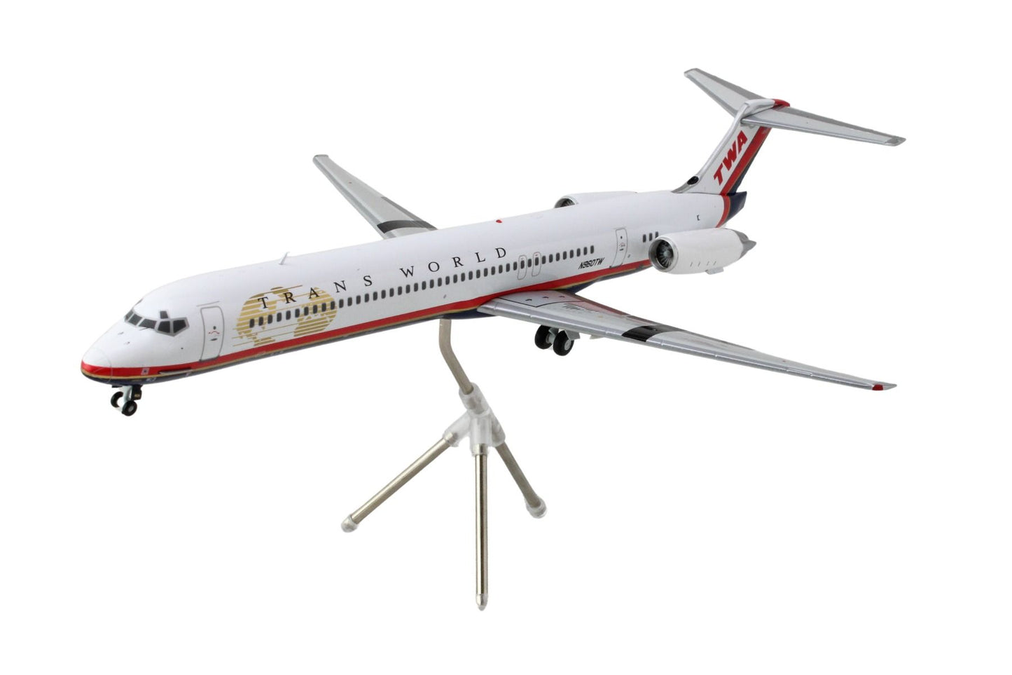 McDonnell Douglas MD-82 Commercial Aircraft "Trans World Airlines" (N960TW) White with Red Stripes "Gemini 200" Series 1/200 Diecast Model Airplane by GeminiJets