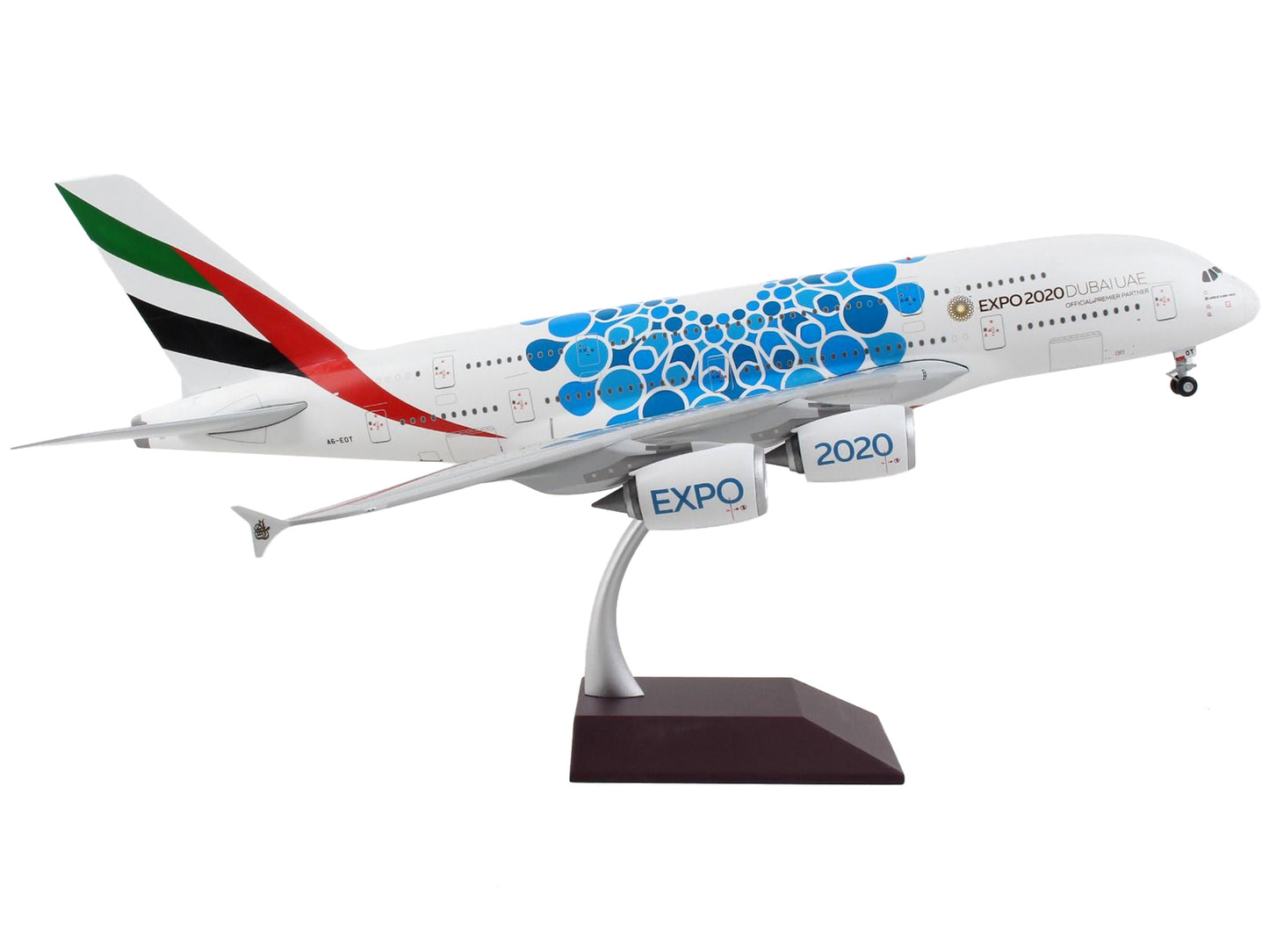 Airbus A380-800 Commercial Aircraft "Emirates Airlines - Dubai Expo 2020" White with Blue Graphics "Gemini 200" Series 1/200 Diecast Model Airplane by GeminiJets