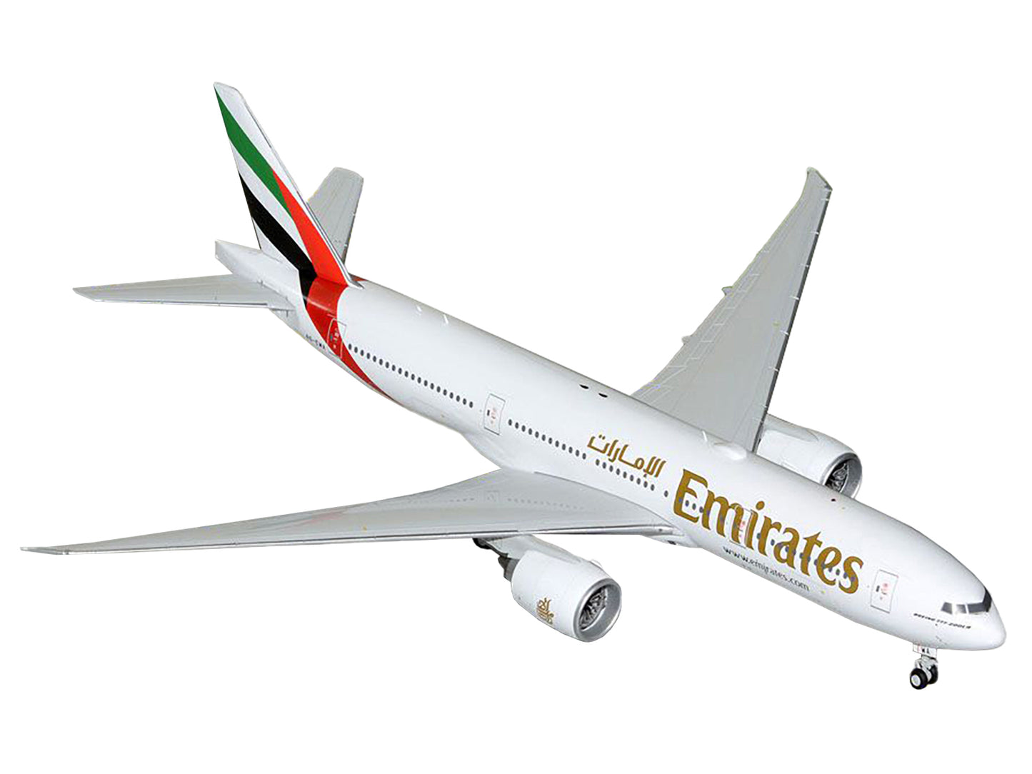 Boeing 777-200LR Commercial Aircraft "Emirates Airlines" (A6-EWA) White with Striped Tail "Gemini 200" Series 1/200 Diecast Model Airplane by GeminiJets