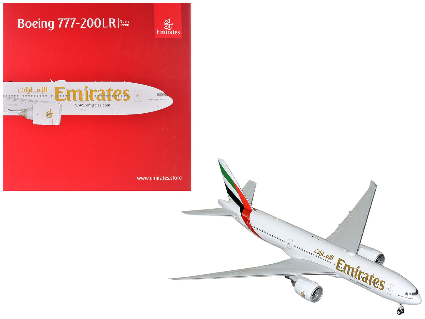 Boeing 777-200LR Commercial Aircraft "Emirates Airlines" (A6-EWA) White with Striped Tail "Gemini 200" Series 1/200 Diecast Model Airplane by GeminiJets