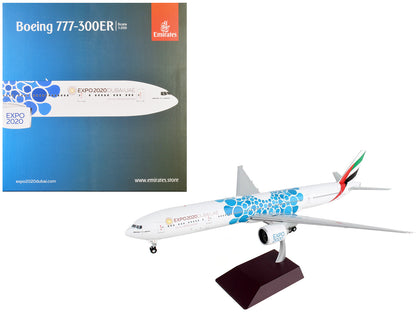 Boeing 777-300ER Commercial Aircraft "Emirates Airlines - Dubai Expo 2020" White with Blue Graphics "Gemini 200" Series 1/200 Diecast Model Airplane by GeminiJets