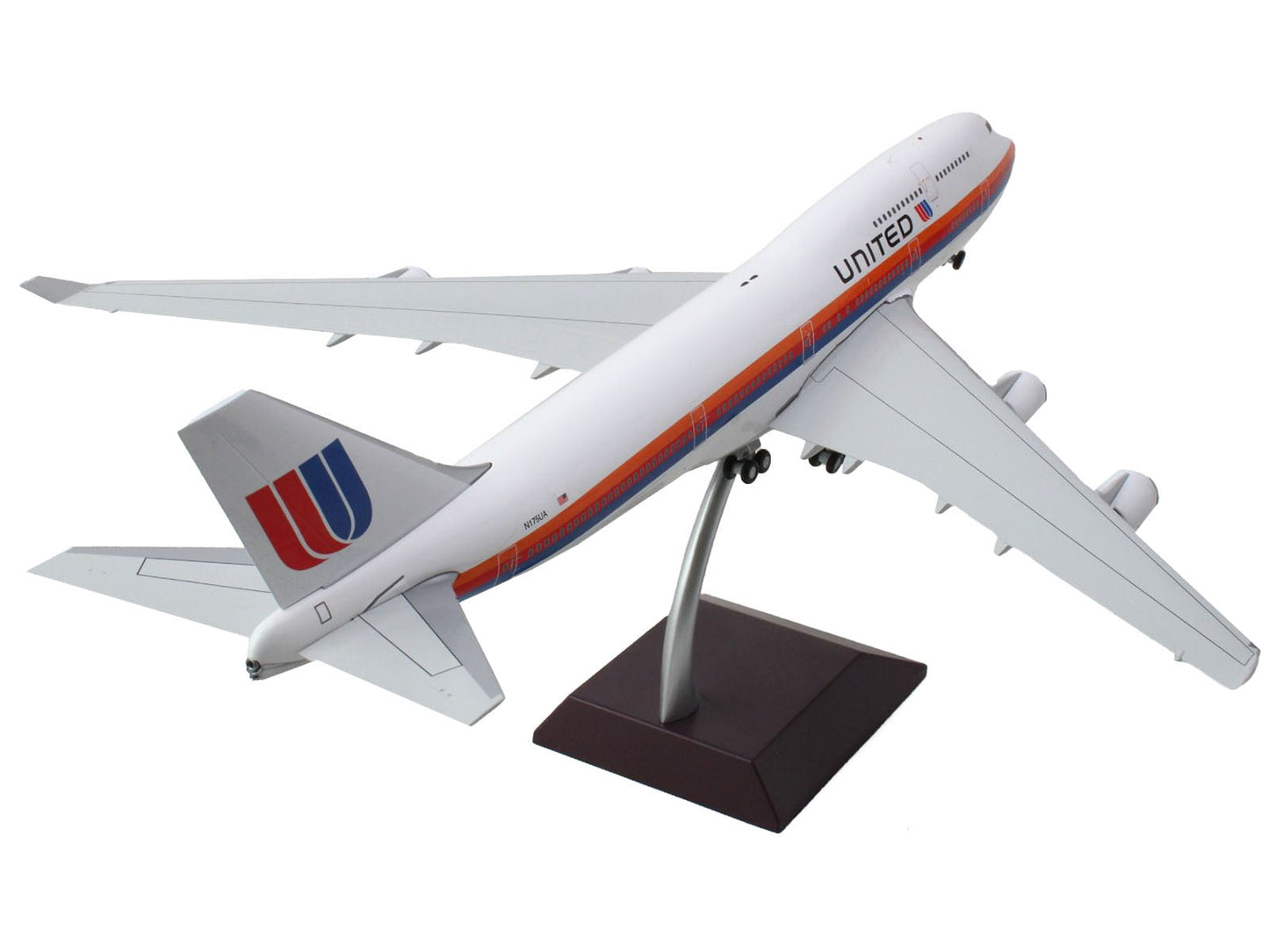 Boeing 747-400 Commercial Aircraft "United Airlines - Saul Bass Livery" (N175UA) White with Stripes "Gemini 200" Series 1/200 Diecast Model Airplane by GeminiJets