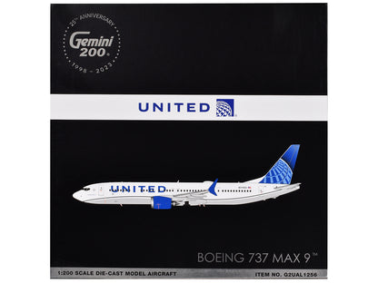 Boeing 737 MAX 9 Commercial Aircraft "United Airlines" (N37555) White with Blue Tail "Gemini 200" Series 1/200 Diecast Model Airplane by GeminiJets