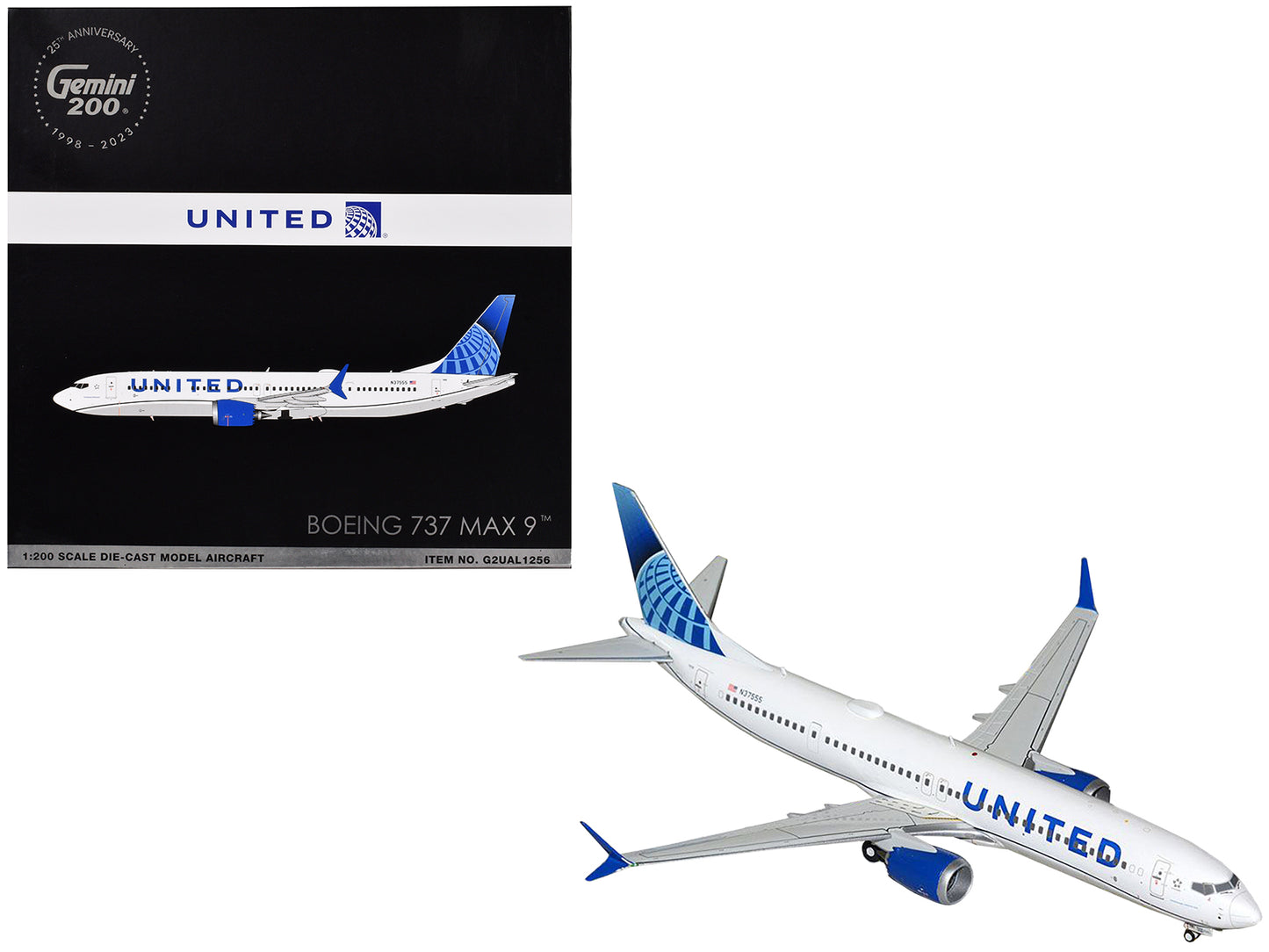 Boeing 737 MAX 9 Commercial Aircraft "United Airlines" (N37555) White with Blue Tail "Gemini 200" Series 1/200 Diecast Model Airplane by GeminiJets