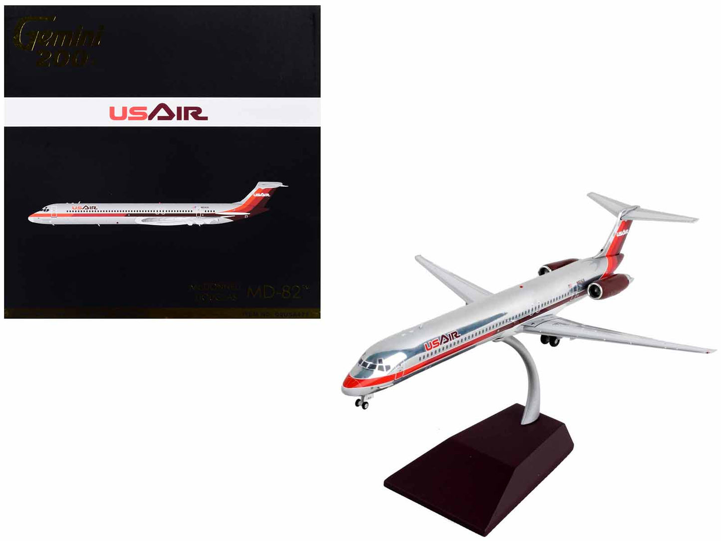 McDonnell Douglas MD-82 Commercial Aircraft "USAir" Silver with Red Stripes "Gemini 200" Series 1/200 Diecast Model Airplane by GeminiJets