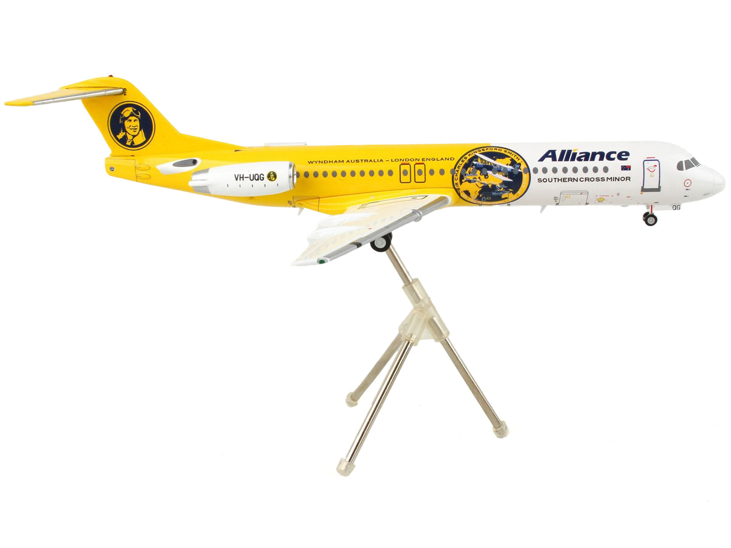 Fokker F100 Commercial Aircraft "Alliance Airlines" White and Yellow "Gemini 200" Series 1/200 Diecast Model Airplane by GeminiJets