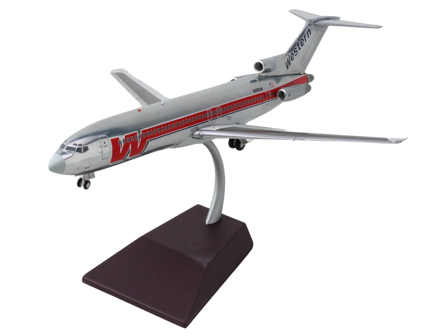 Boeing 727-200 Commercial Aircraft "Western Airlines" (N2805W) Silver with Red Stripes "Gemini 200" Series 1/200 Diecast Model Airplane by GeminiJets