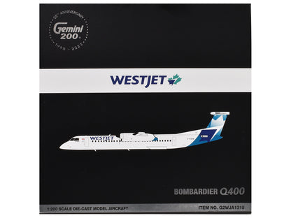 Bombardier Q400 Commercial Aircraft "WestJet Airlines" (C-FOEN) White with Blue Tail "Gemini 200" Series 1/200 Diecast Model Airplane by GeminiJets