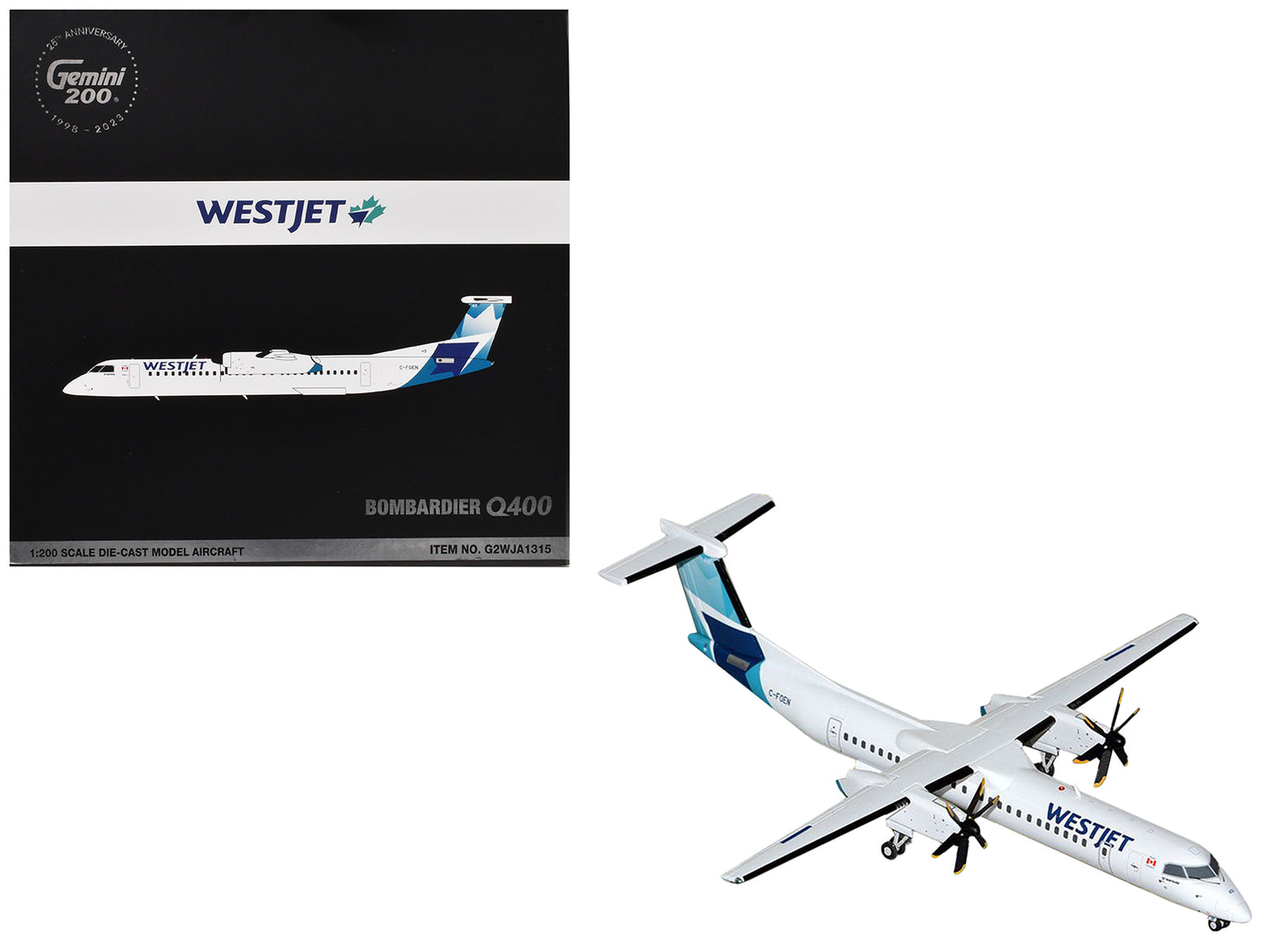 Bombardier Q400 Commercial Aircraft "WestJet Airlines" (C-FOEN) White with Blue Tail "Gemini 200" Series 1/200 Diecast Model Airplane by GeminiJets