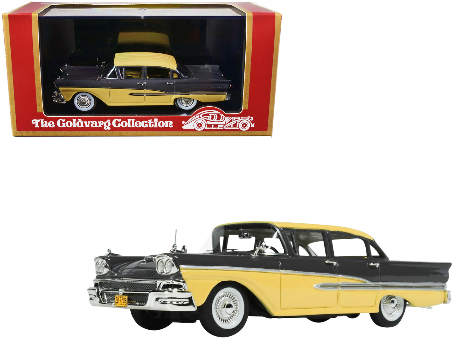 1958 Ford Fairlane 4 Door Gunmetal Gray and Pastel Yellow Limited Edition to 240 pieces Worldwide 1/43 Model Car by Goldvarg Collection