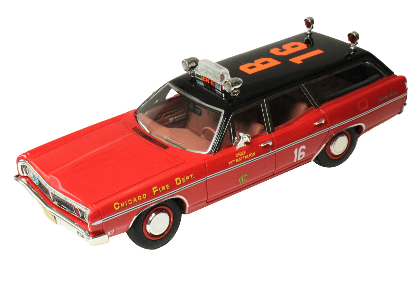 1970 Ford Galaxie Station Wagon "Chicago Fire Department Chief 16th Battalion" Red with Black Top Limited Edition to 300 pieces Worldwide 1/43 Model Car by Goldvarg Collection