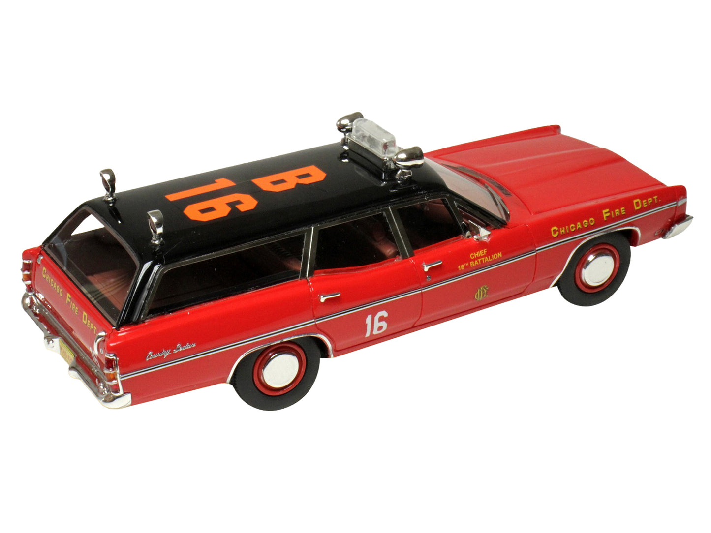 1970 Ford Galaxie Station Wagon "Chicago Fire Department Chief 16th Battalion" Red with Black Top Limited Edition to 300 pieces Worldwide 1/43 Model Car by Goldvarg Collection