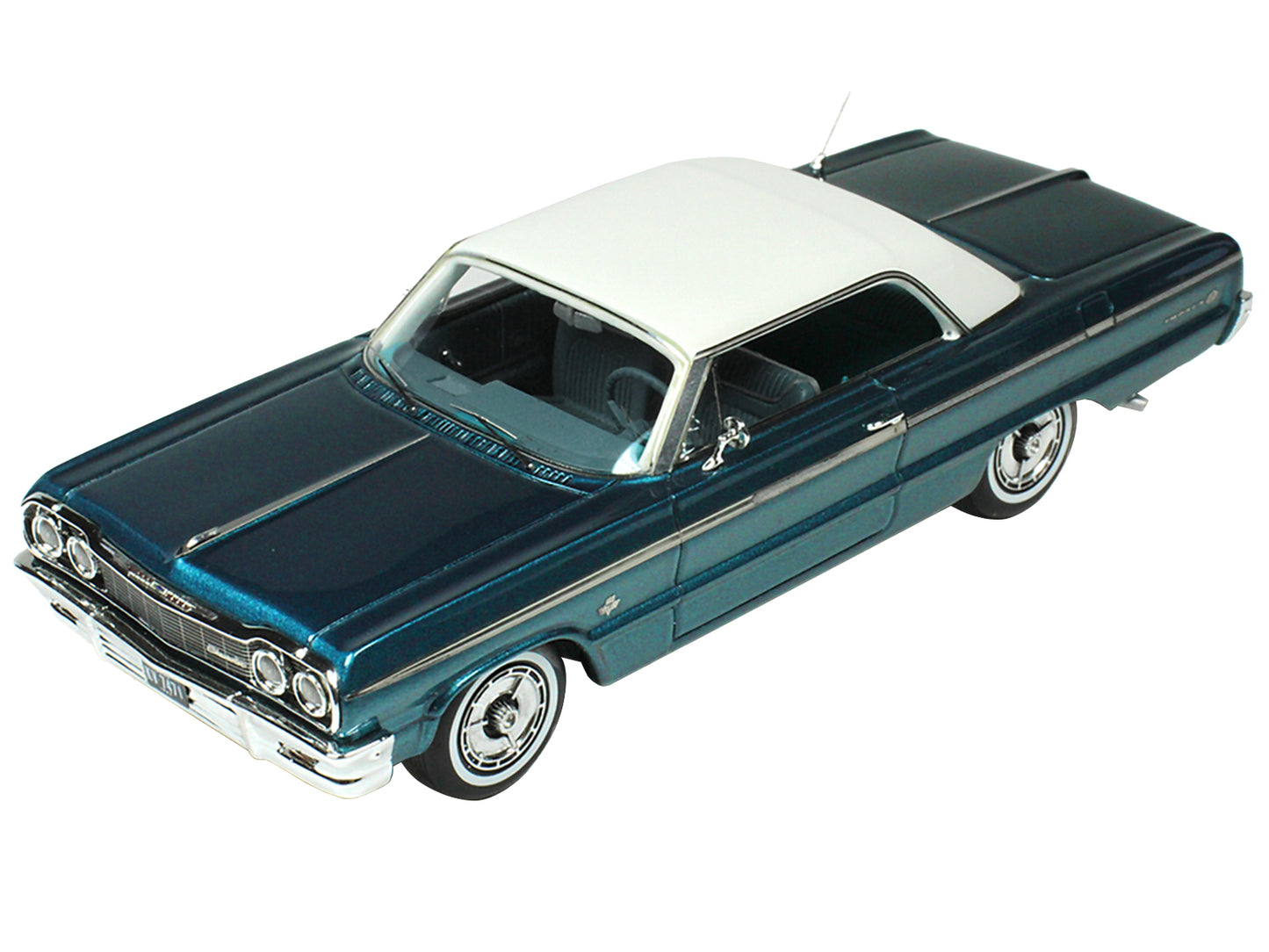 1964 Chevrolet Impala Lagoon Aqua Blue Metallic with Blue Interior and White Top Limited Edition to 200 pieces Worldwide 1/43 Model Car by Goldvarg Collection