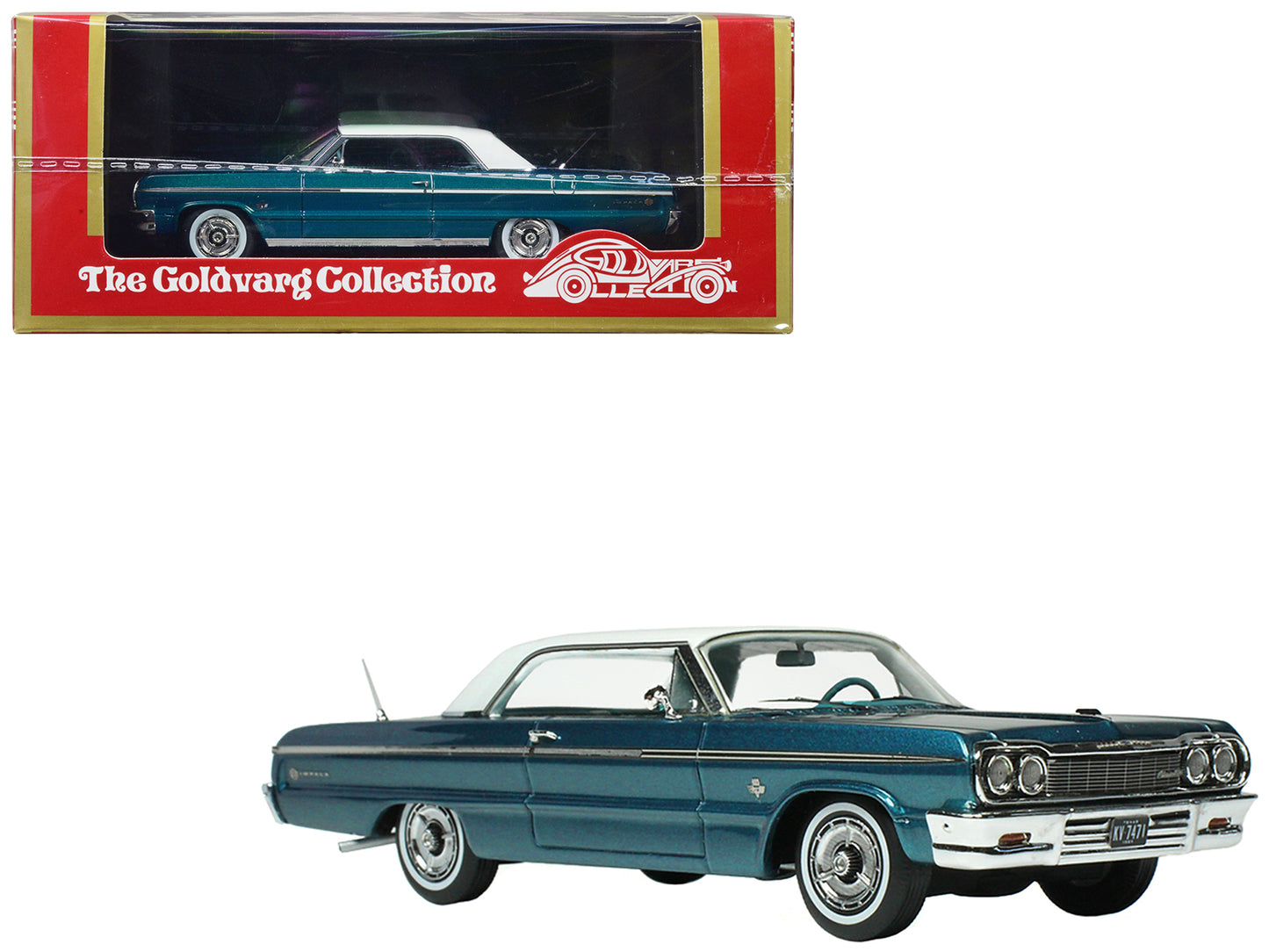 1964 Chevrolet Impala Lagoon Aqua Blue Metallic with Blue Interior and White Top Limited Edition to 200 pieces Worldwide 1/43 Model Car by Goldvarg Collection