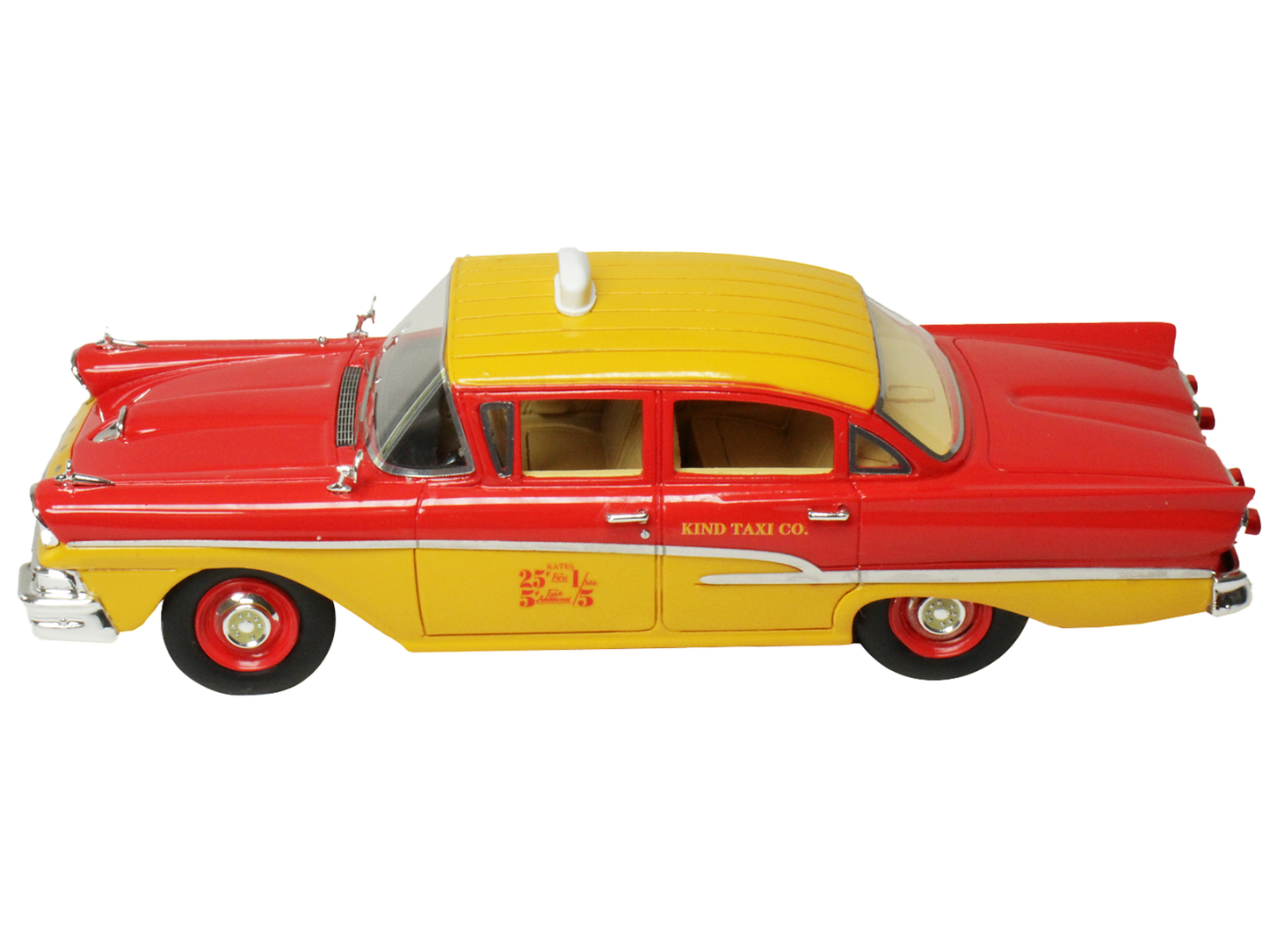 1958 Ford Custom 300 Taxi Cab "Kind Taxi Co." Red and Yellow with Yellow Interior Limited Edition to 200 pieces Worldwide 1/43 Model Car by Goldvarg Collection