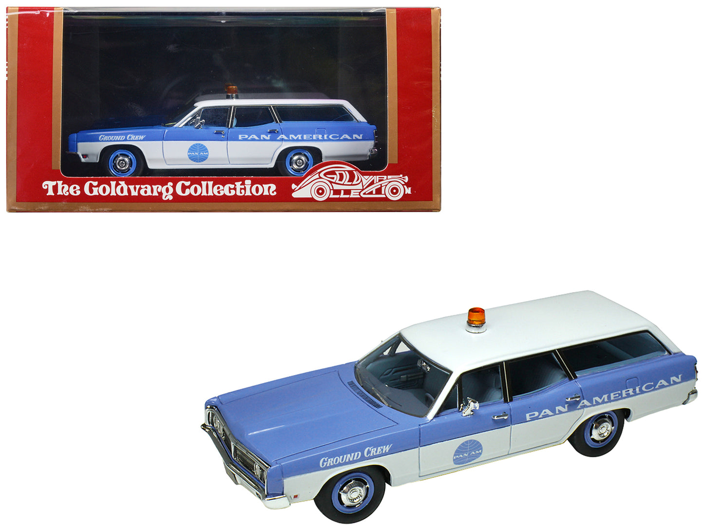 1970 Ford Galaxie Station Wagon Blue and White with Blue Interior "Pan-American Airlines Ground Crew" Limited Edition to 180 pieces Worldwide 1/43 Model Car by Goldvarg Collection