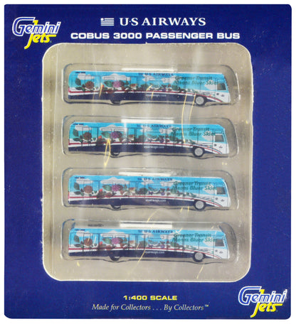 Cobus 3000 Passenger Bus White and Blue with Graphics "US Airways Shuttle Bus - Greener Transit" 4 Piece Set 1/400 Diecast Models by GeminiJets