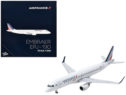 Embraer ERJ-190 Commercial Aircraft "Air France Hop" (F-HBLR) White with Striped Tail 1/400 Diecast Model Airplane by GeminiJets