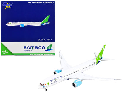 Boeing 787-9 Commercial Aircraft "Bamboo Airways" White with Green Tail 1/400 Diecast Model Airplane by GeminiJets