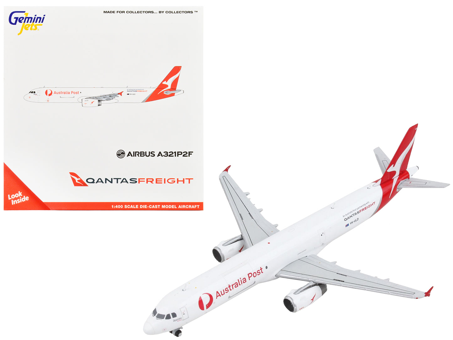 Airbus A321P2F Commercial Aircraft "Qantas Freight - Australia Post" White with Red Tail 1/400 Diecast Model Airplane by GeminiJets