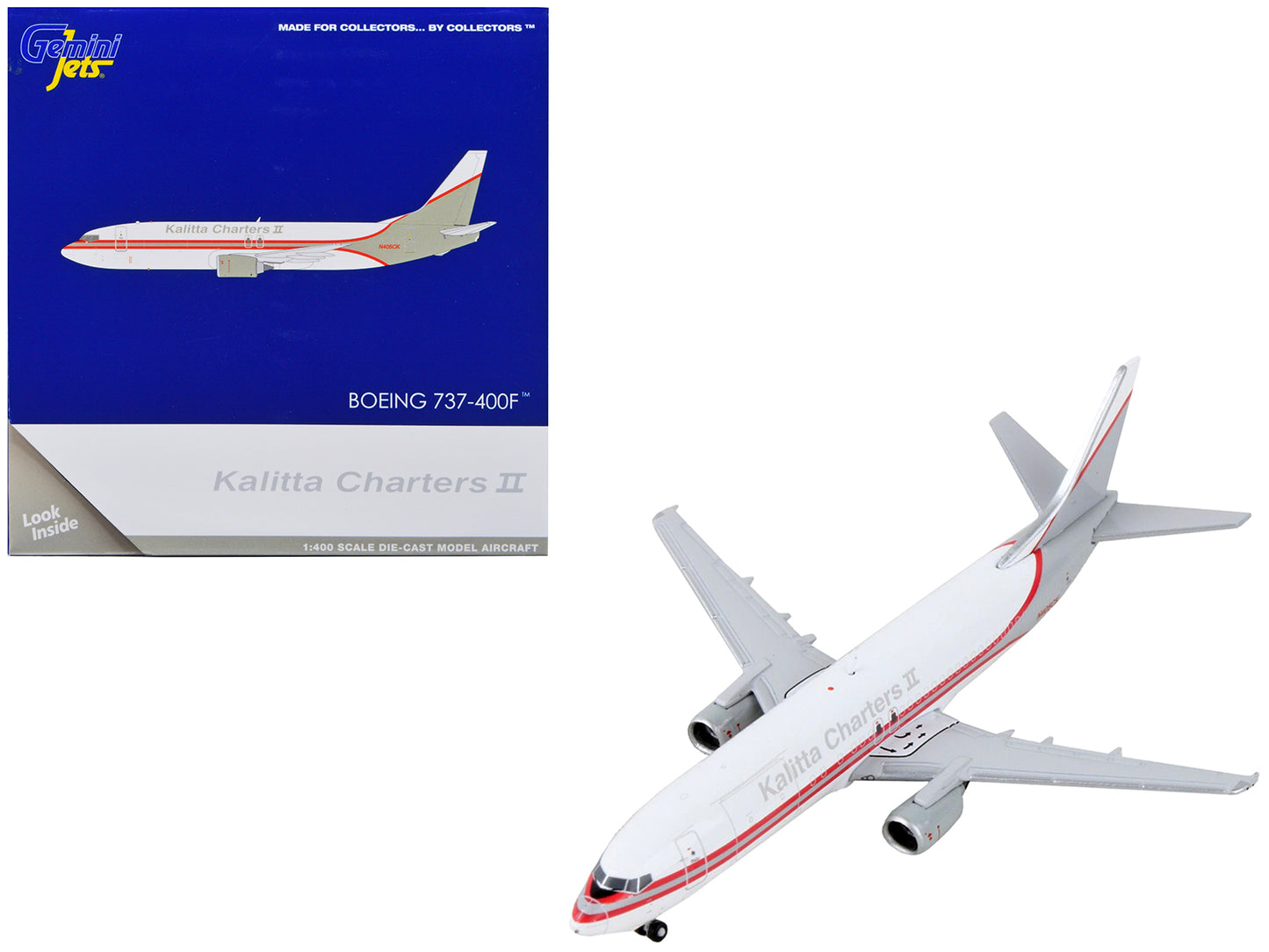 Boeing 737-400F Commercial Aircraft "Kalitta Charters II" White and Gray with Red Stripes 1/400 Diecast Model Airplane by GeminiJets