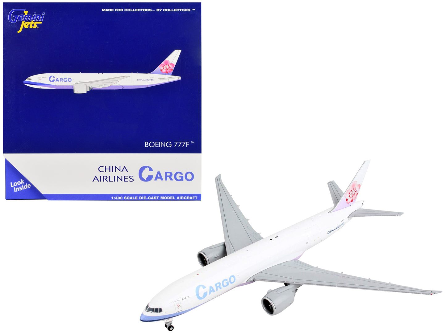 Boeing 777F Commercial Aircraft "China Airlines Cargo" White with Purple Stripes and Tail 1/400 Diecast Model Airplane by GeminiJets