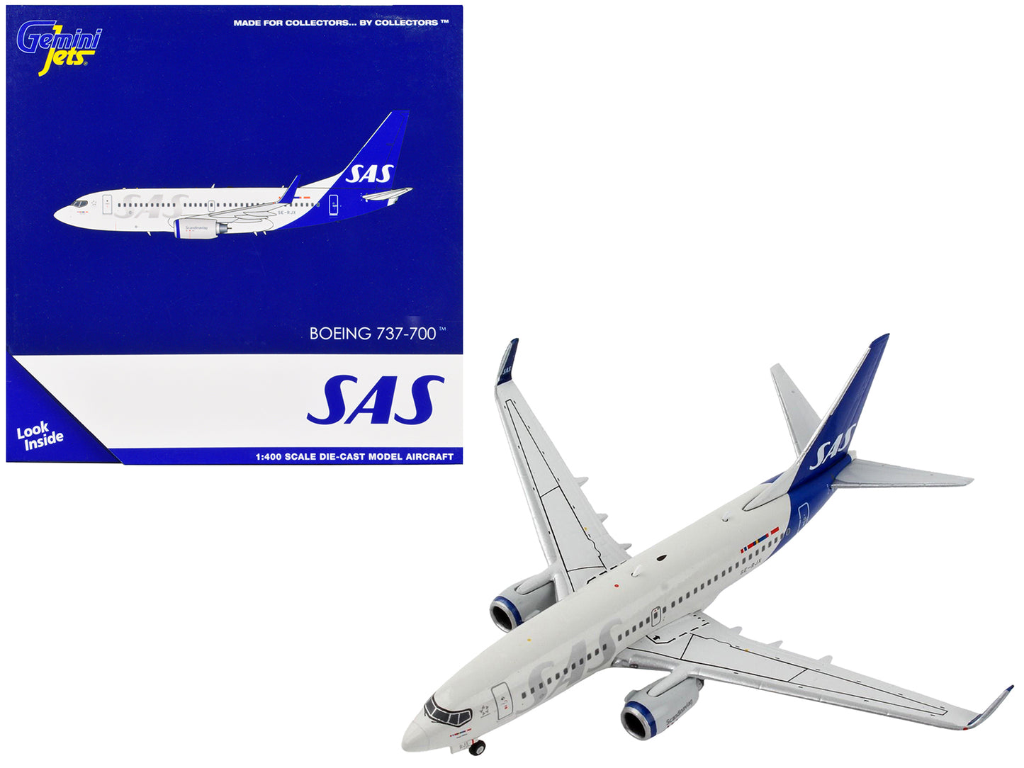 Boeing 737-700 Commercial Aircraft "Scandinavian Airlines" Gray with Blue Tail 1/400 Diecast Model Airplane by GeminiJets