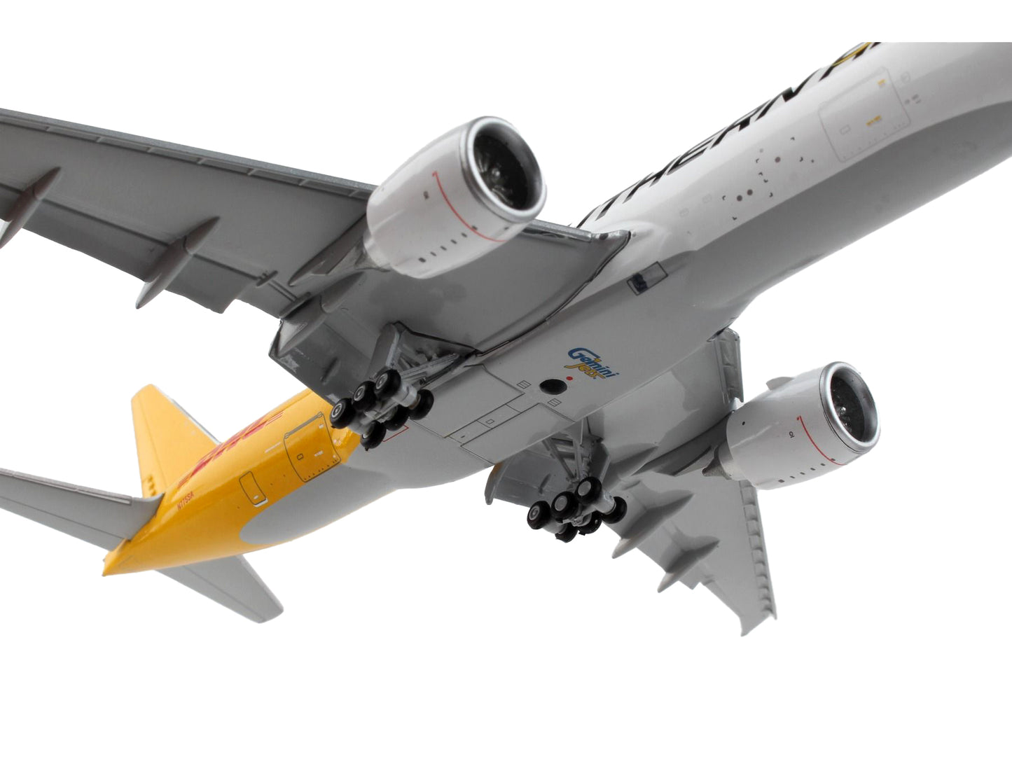 Boeing 777F Commercial Aircraft with Flaps Down "Southern Air - DHL" White and Yellow 1/400 Diecast Model Airplane by GeminiJets