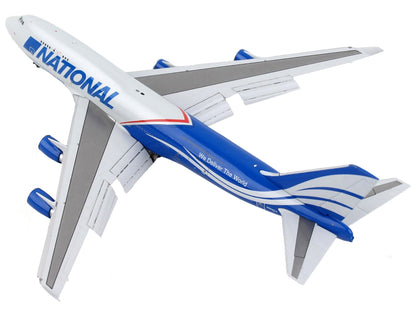 Boeing 747-400F Commercial Aircraft with Flaps Down "National Airlines" Gray and Blue 1/400 Diecast Model Airplane by GeminiJets