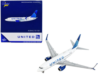 Boeing 737-700 Commercial Aircraft "United Airlines" White with Blue 1/400 Diecast Model Airplane by GeminiJets