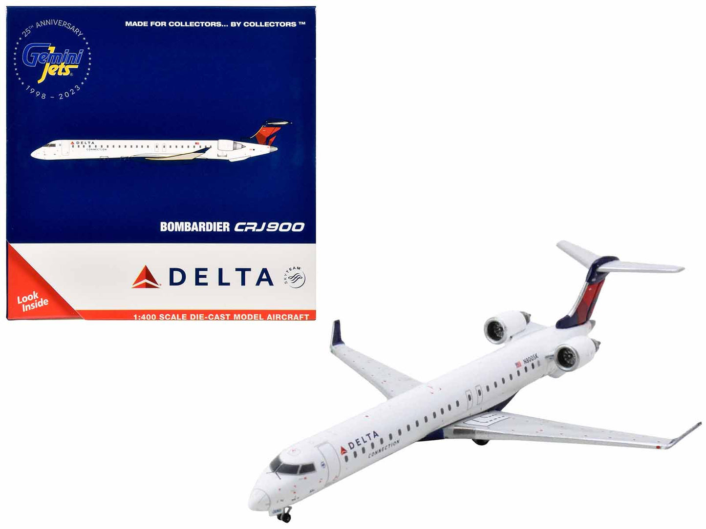 Bombardier CRJ900 Commercial Aircraft "Delta Connection" (N800SK) White with Red and Blue Tail 1/400 Diecast Model Airplane by GeminiJets