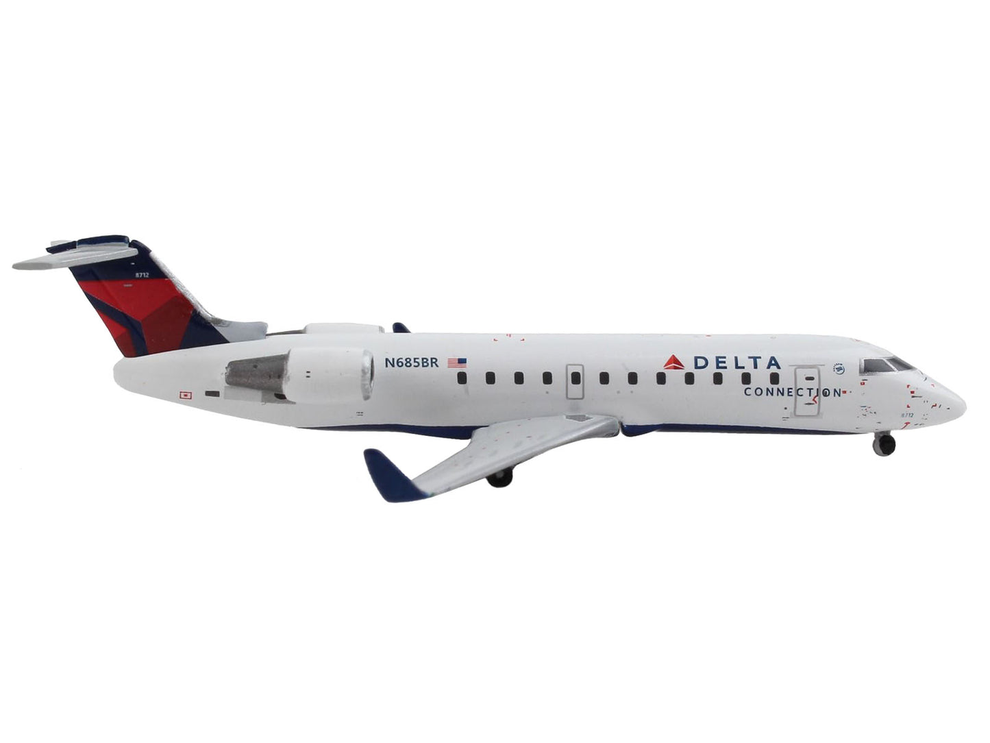 Bombardier CRJ200 Commercial Aircraft "Delta Connection" (N685BR) White with Red and Blue Tail 1/400 Diecast Model Airplane by GeminiJets