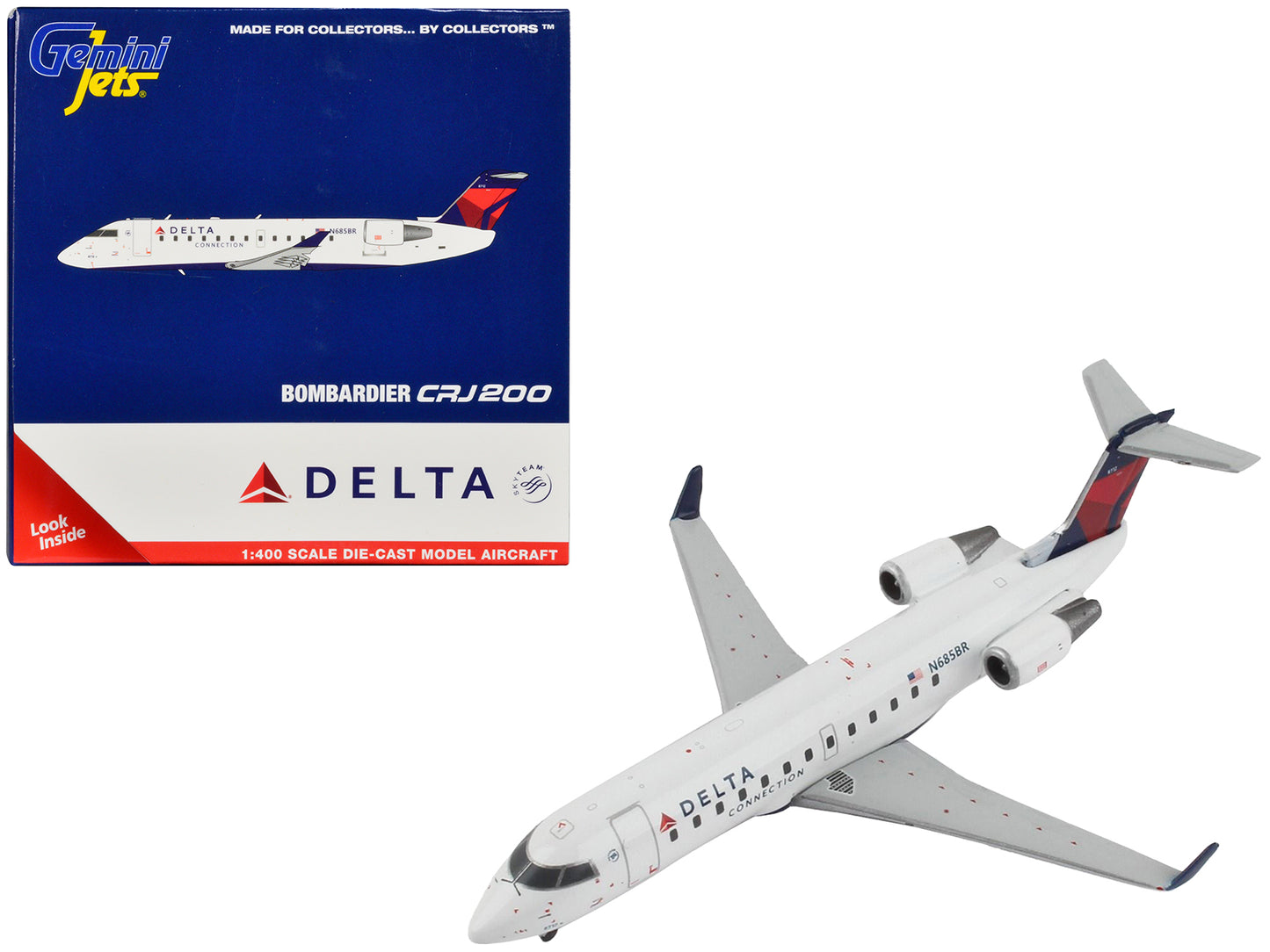 Bombardier CRJ200 Commercial Aircraft "Delta Connection" (N685BR) White with Red and Blue Tail 1/400 Diecast Model Airplane by GeminiJets