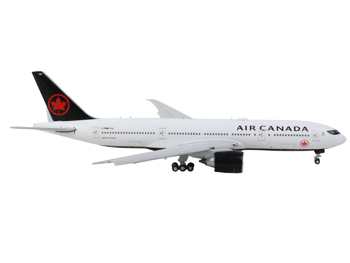 Boeing 777-200LR Commercial Aircraft with Flaps Down "Air Canada" White with Black Tail 1/400 Diecast Model Airplane by GeminiJets