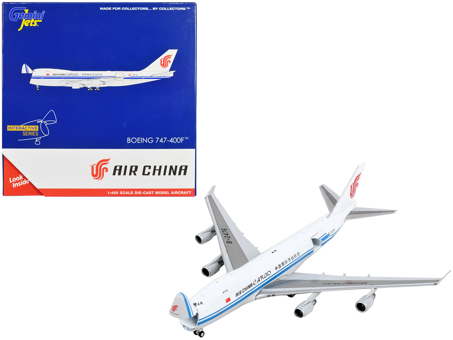 Boeing 747-400F Commercial Aircraft "Air China Cargo" White with Blue Stripes "Interactive Series" 1/400 Diecast Model Airplane by GeminiJets