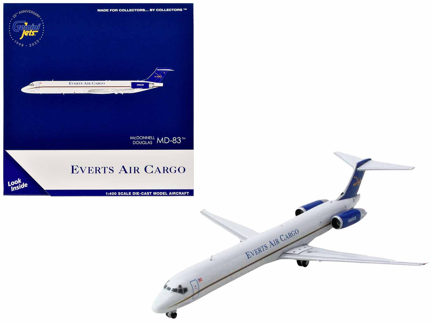 McDonnell Douglas MD-83 Commercial Aircraft "Everts Air Cargo" (N965CE) White with Blue Tail 1/400 Diecast Model Airplane by GeminiJets