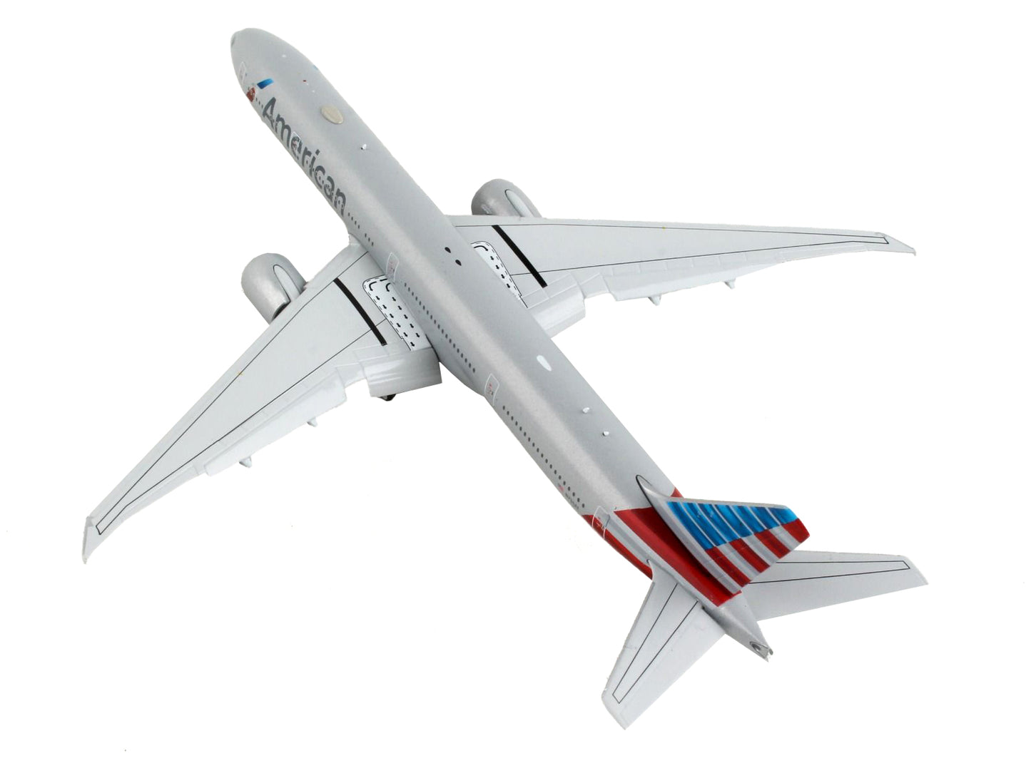 Boeing 777-300ER Commercial Aircraft with Flaps Down "American Airlines" Silver with Striped Tail 1/400 Diecast Model Airplane by GeminiJets