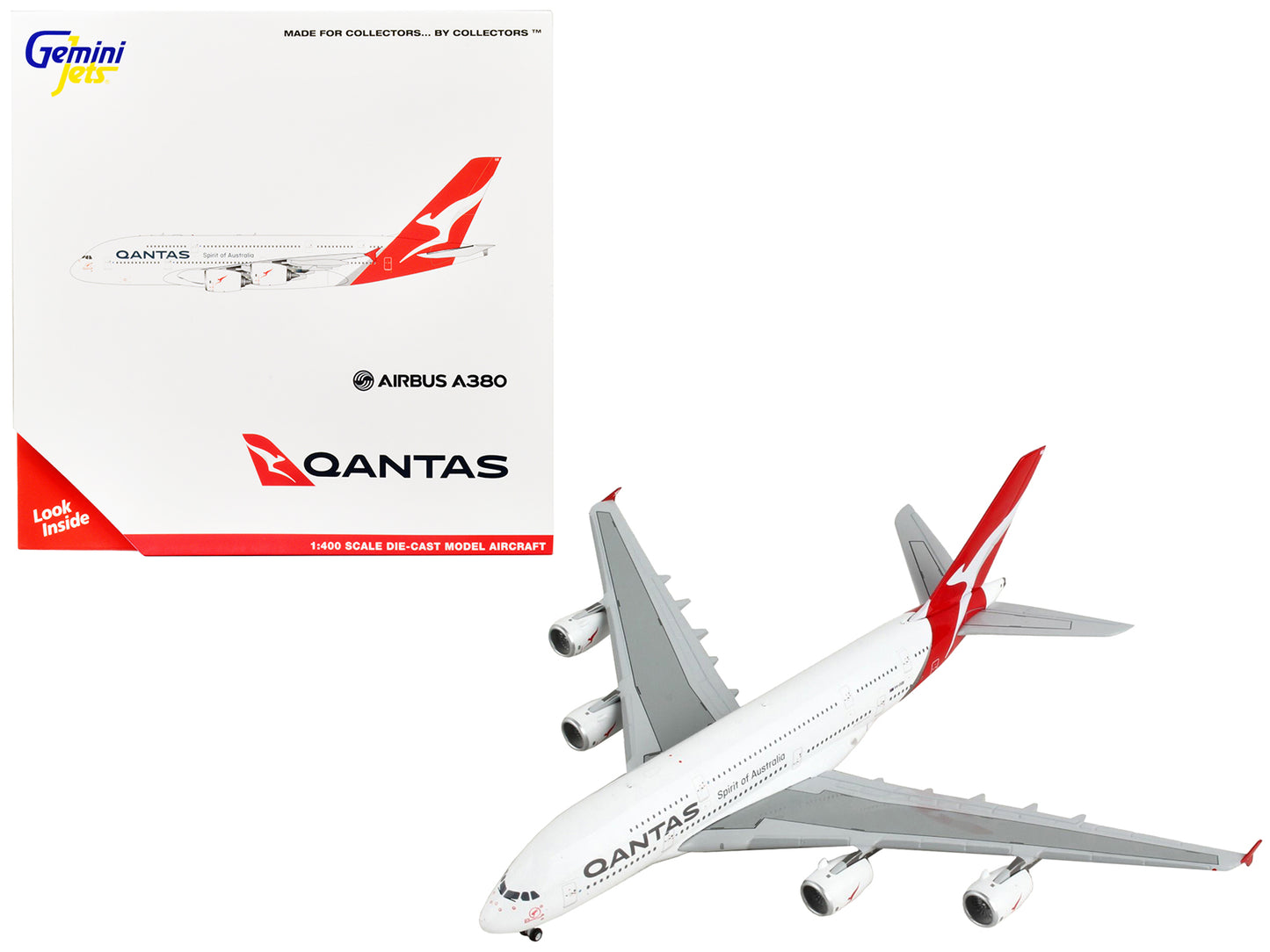 Airbus A380 Commercial Aircraft "Qantas Airways" White and Gray with Red Tail  1/400 Diecast Model Airplane by GeminiJets