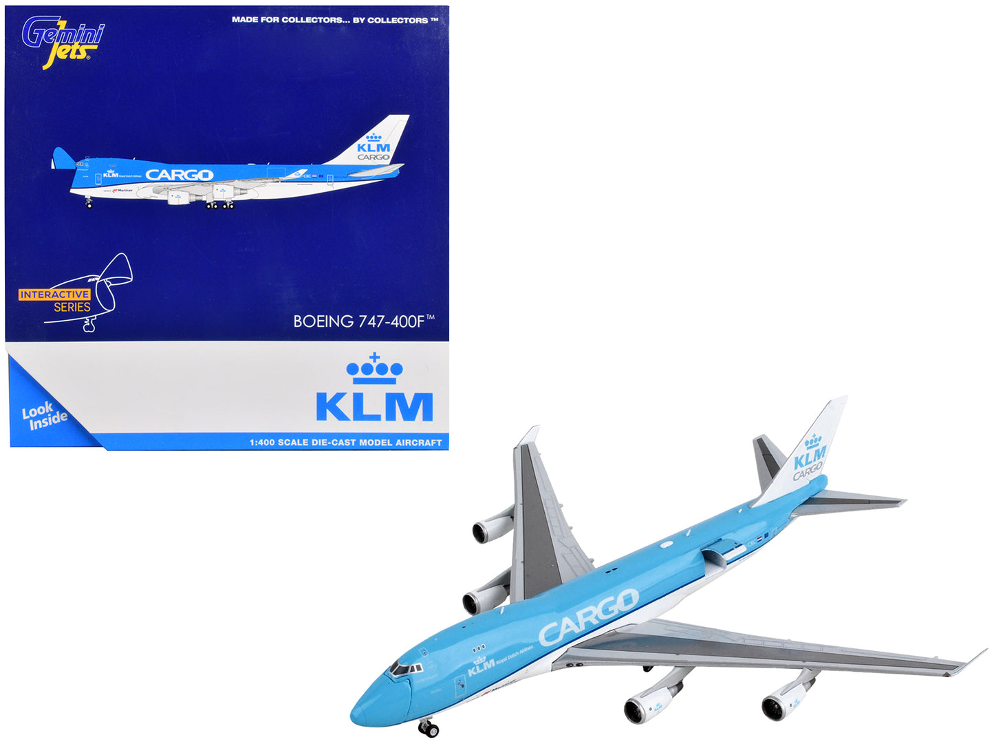 Boeing 747-400F Commercial Aircraft "KLM Royal Dutch Airlines Cargo" Blue and White "Interactive Series" 1/400 Diecast Model Airplane by GeminiJets