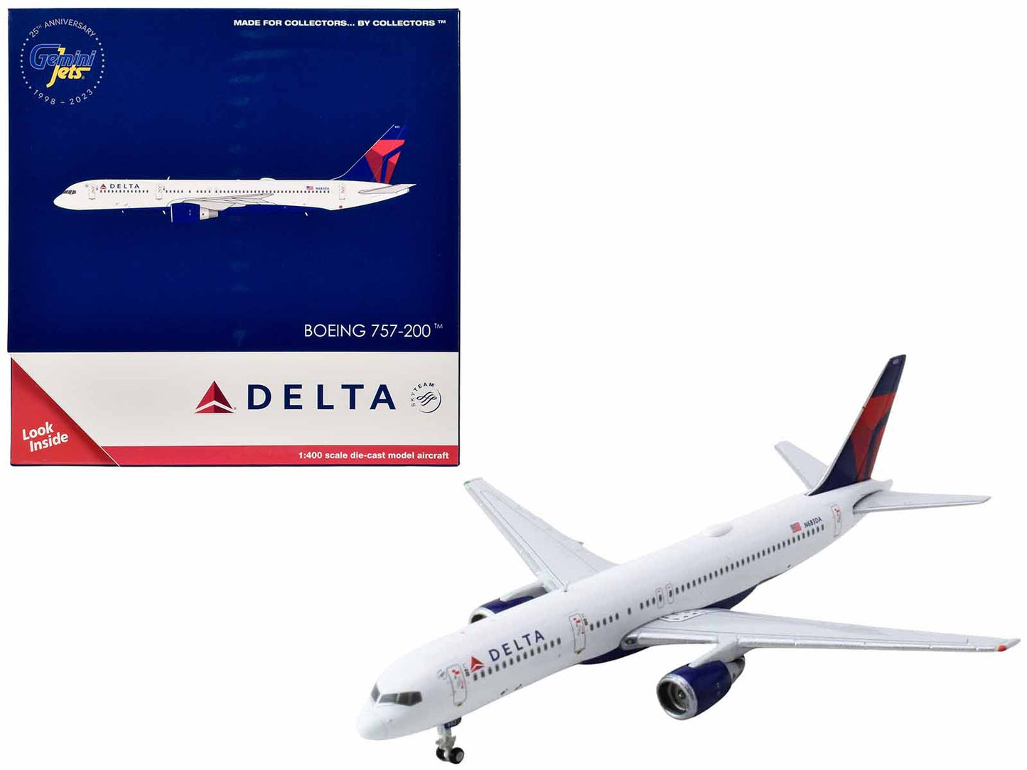 Boeing 757-200 Commercial Aircraft "Delta Air Lines" (N683DA) White with Red and Blue Tail 1/400 Diecast Model Airplane by GeminiJets