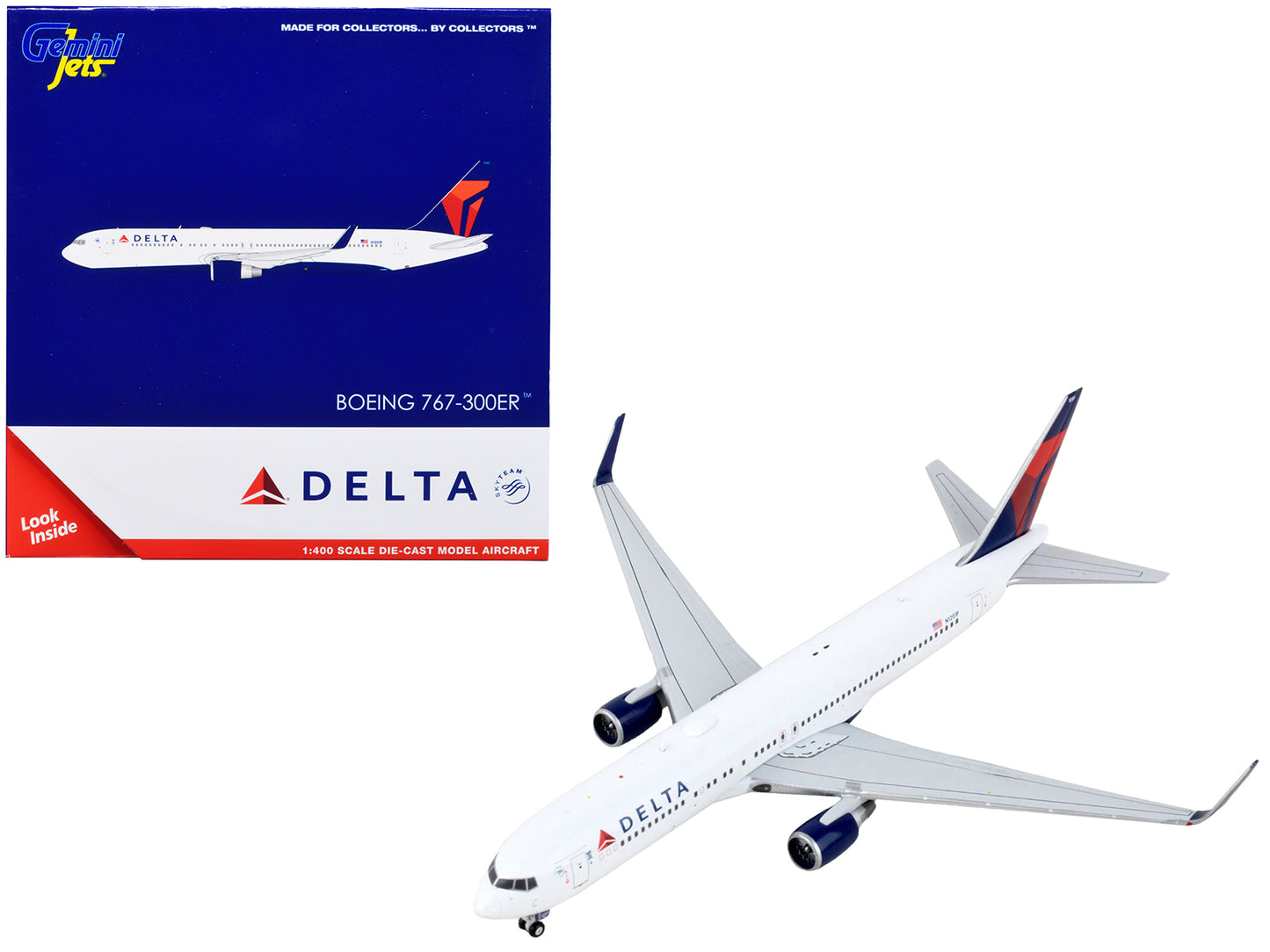 Boeing 767-300ER Commercial Aircraft "Delta Airlines" White with Blue and Red Tail 1/400 Diecast Model Airplane by GeminiJets