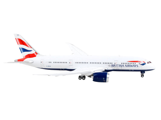 Boeing 787-8 Commercial Aircraft with Flaps Down "British Airways" White with Tail Stripes 1/400 Diecast Model Airplane by GeminiJets