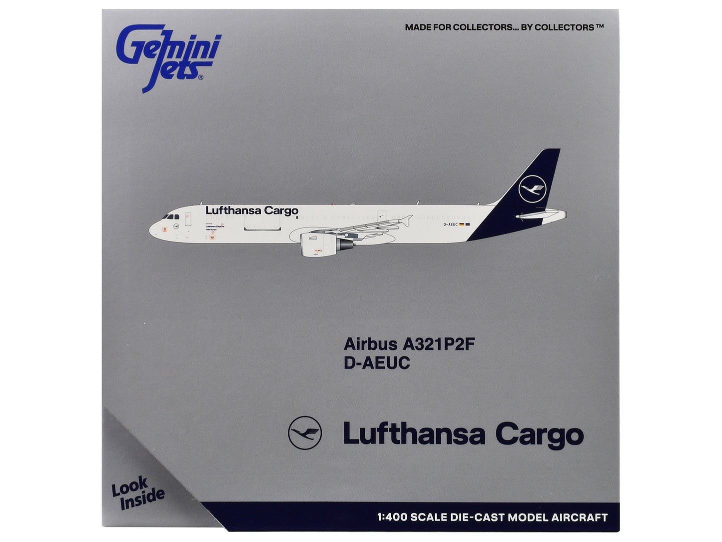 Airbus A321P2F Commercial Aircraft "Lufthansa Cargo" (D-AEUC) White with Blue Tail 1/400 Diecast Model Airplane by GeminiJets