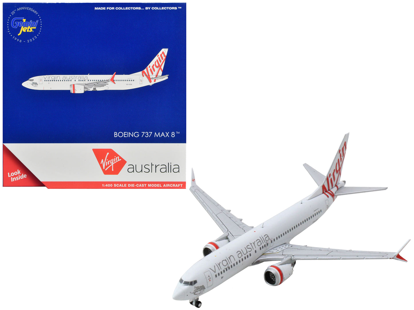 Boeing 737 MAX 8 Commercial Aircraft "Virgin Australia" White with Red Tail Graphics 1/400 Diecast Model Airplane by GeminiJets