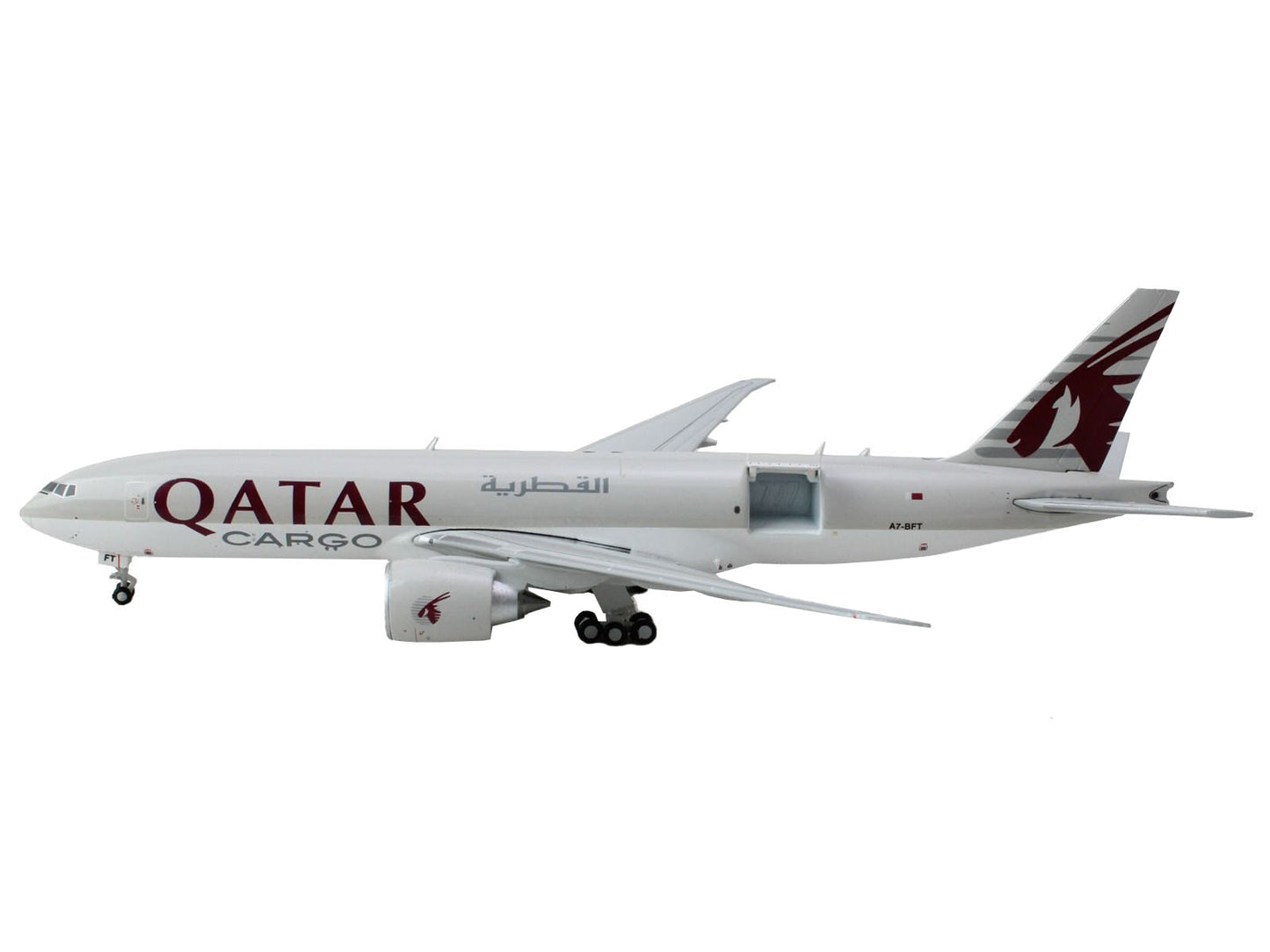 Boeing 777F Commercial Aircraft "Qatar Airways" (A7-BFT) Gray with Tail Graphics "Interactive Series" 1/400 Diecast Model Airplane by GeminiJets