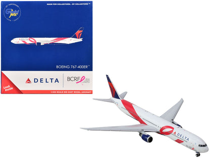 Boeing 767-400ER Commercial Aircraft "Delta Air Lines - Breast Cancer Research Foundation" (N845MH) White with Ribbon Graphics and Red and Blue Tail 1/400 Diecast Model Airplane by GeminiJets