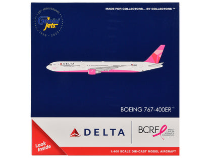 Boeing 767-400ER Commercial Aircraft "Delta Air Lines - Breast Cancer Research Foundation" (N845MH) White with Pink Tail 1/400 Diecast Model Airplane by GeminiJets